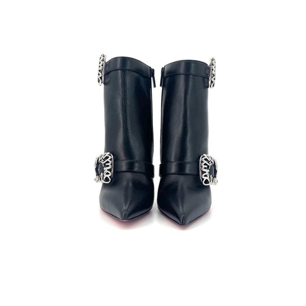 NEW Christian Louboutin Giddylina Booty Black Logo Buckle Embellished Boots 37 - Picture 3 of 8
